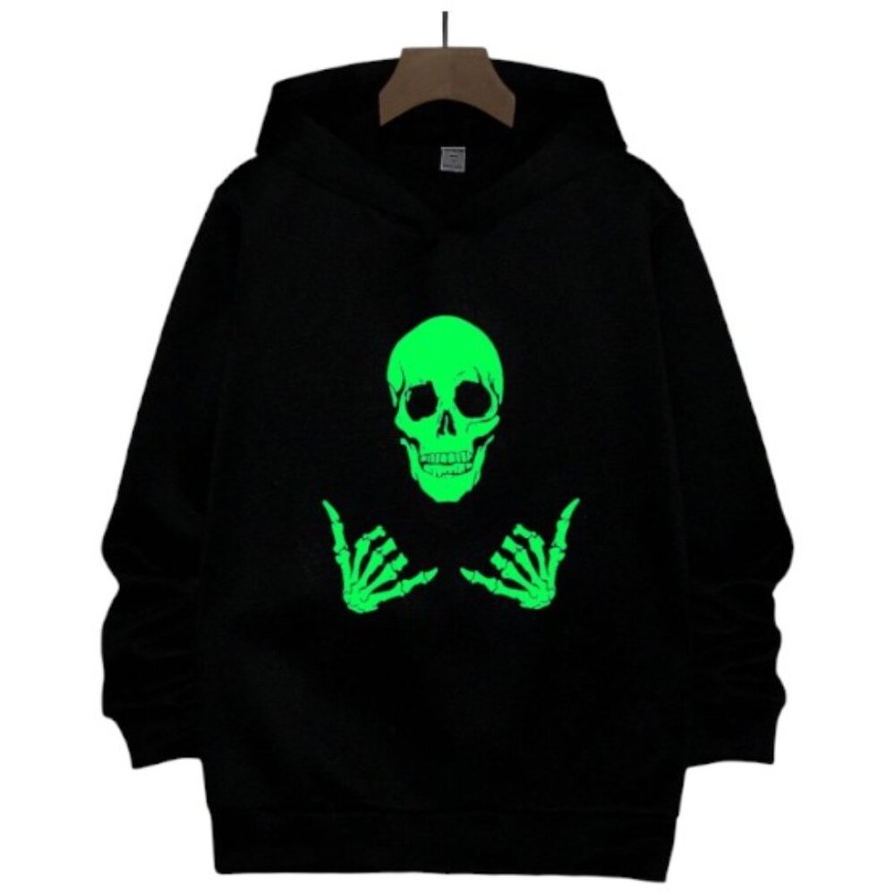 SHEIN Boy Comfortable Glow-In-The-Dark Skull Graphic Hoodie Size: 11-12Y Black